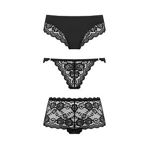 Underneath Eden Panties Set 3ks (Black), sada čipkovaných nohavičiek S/M