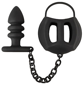 Black Velvets Balls Cage + Butt Plug (Black), análny zámok na semenníky