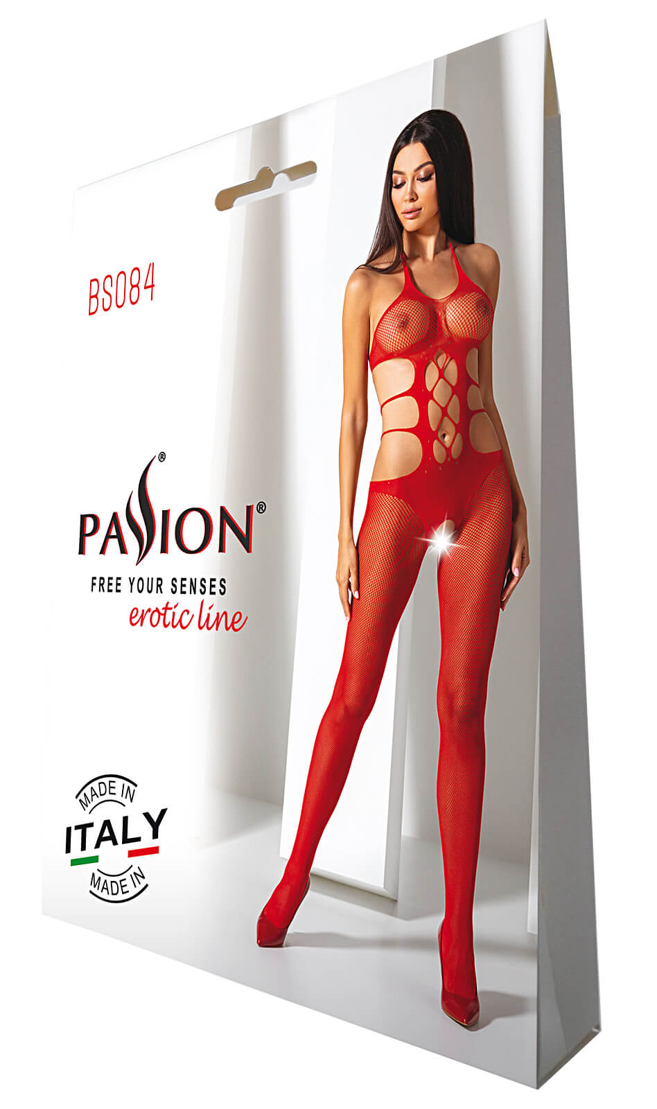 Passion Bodystocking (BS084), červené šaty sieťované
