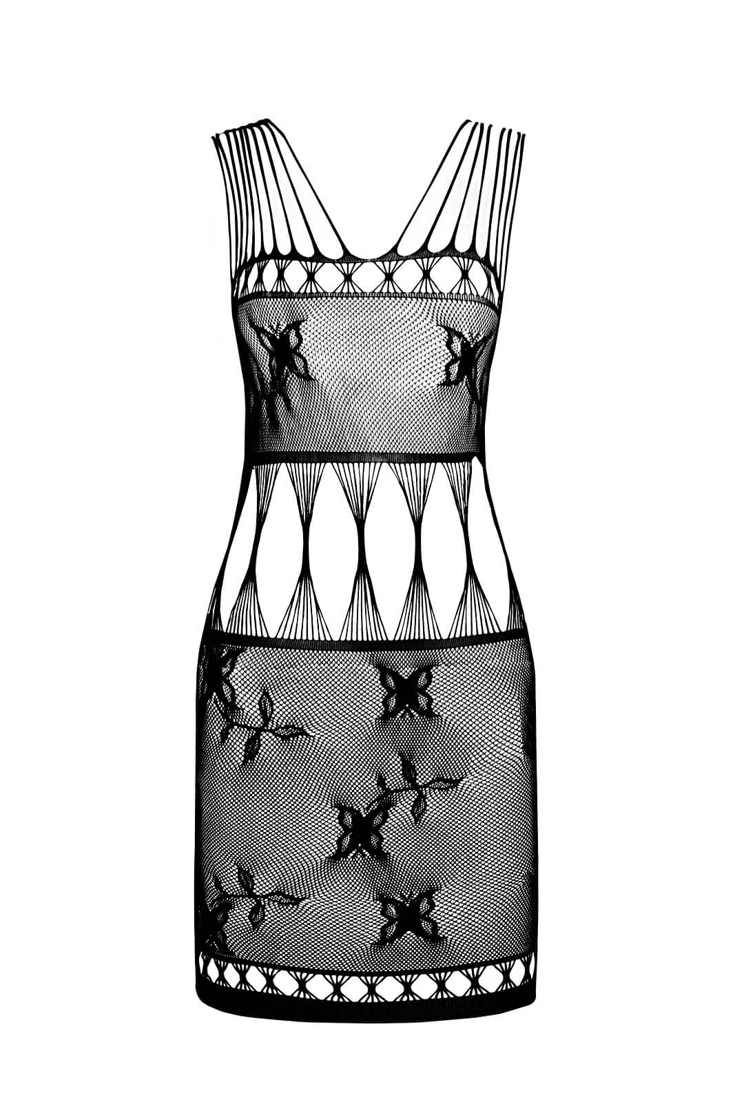 Passion Bodystocking BS090 (Čierna), sieťované dámské šaty