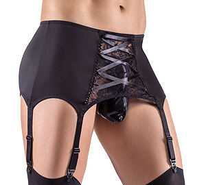 Svenjoyment Suspender Belt (Black), pánsky fetish podväzkový pás