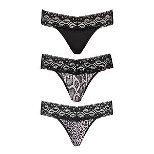 Underneath Jane Thong Set 3ks (Black), súprava tangáčov so zvieracím vzorom