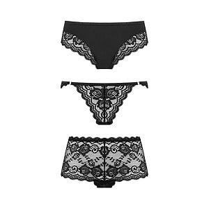 Underneath Eden Panties Set 3ks (Black), sada čipkovaných nohavičiek