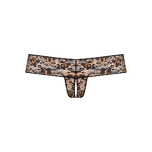 Underneath Gigi Crotchless Thong (Black), leopardie tangá s otvoreným rozkrokom