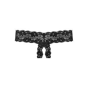 Underneath Kyra Crotchless Thong (Black), čipkované tangá s otvoreným rozkrokom S/M