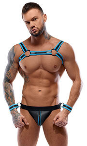 Svenjoyment Johny Jock Bondage Set (Blue), sexy súprava suspenzora a postroja M