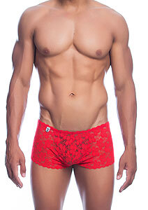 MOB Rose Lace Boy Shorts (Red), pánske čipkované šortky S/M