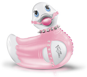 Štýlová vibračná kačička Big Teaze Toys - I Rub My Duckie Bondage White/Pink