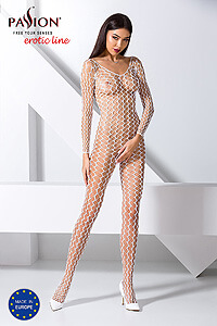 Passion Bodystocking BS068 biely sexy bodystocking s prestrihom