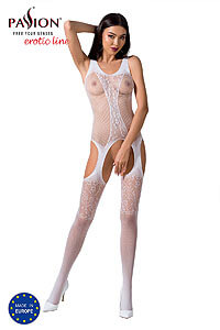 Passion Bodystocking BS072 biely sexy bodystocking s prestrihom