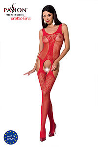 Passion Bodystocking BS072 červený sexy bodystocking s prestrihom