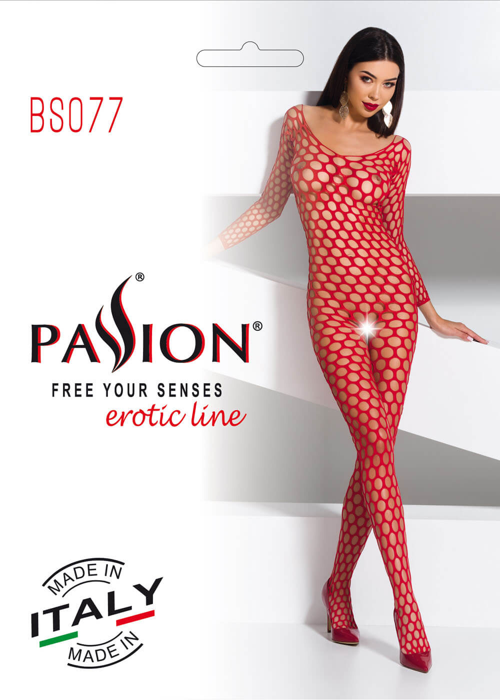 Passion Bodystocking BS077 červený celotelový oblek sieťovaný