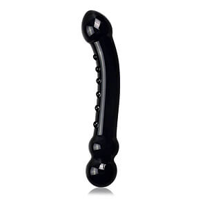 LoveToy Glass Romance Black čierne sklenené dildo, 19 x 3,5 cm