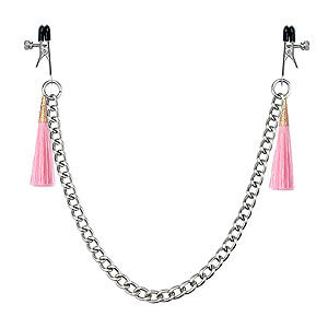 LoveToy Tassel Nipple Clamp with Chain Pink, ružové štipce na bradavky 14 cm