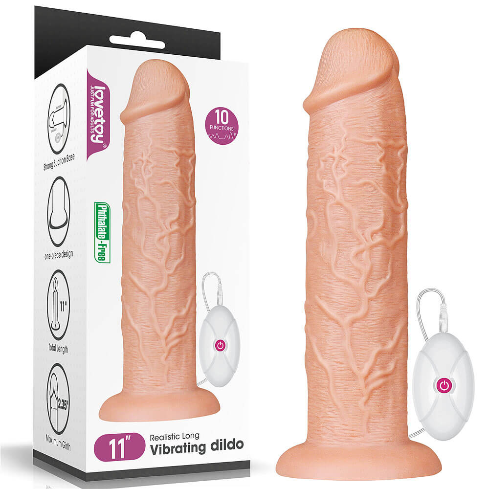 LoveToy Realistic Long Vibrating Dildo 11" (27 cm), vibračné dildo s prísavkou