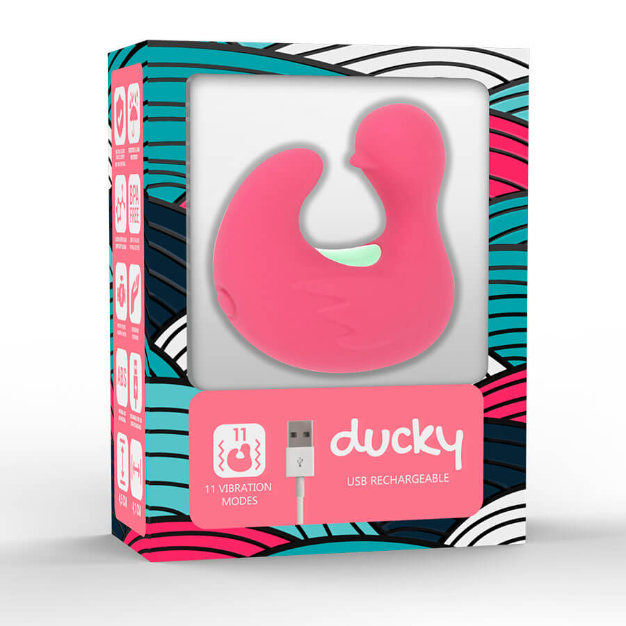 Ružová vibračná kačička Happy Loky Ducky Vibe na prst