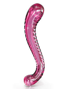 Sklenené prehnuté dildo Icicles No.69 ružové, 16,5 x 3,2 cm