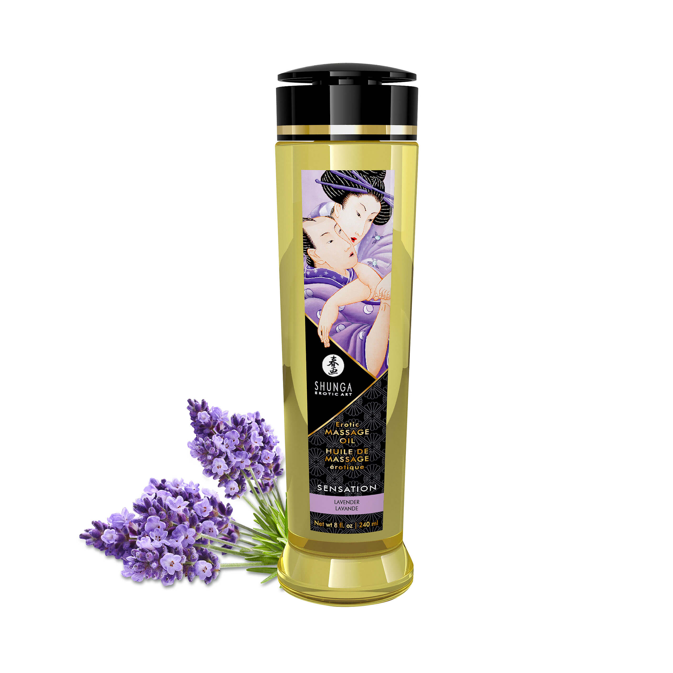 Profesionálny masážny olej Shunga Erotic Massage Oil Sensation Levander 240 ml
