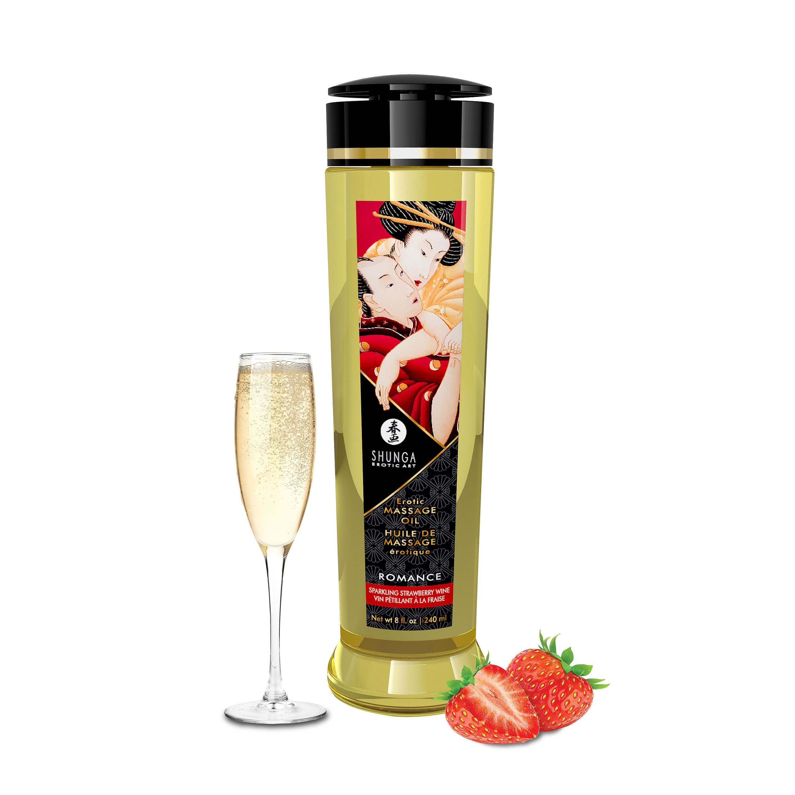 Profesionálny masážny olej Shunga Erotic Massage Oil Romance Sparkling Strawberry Wine 240 ml