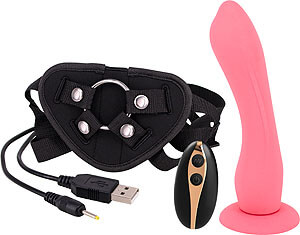 Pripínací vibrátor s postrojom Vibrating Dildo Strap-on Pink 7" (18 cm)