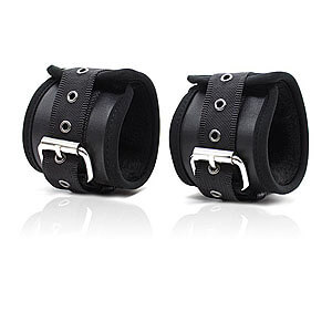 Fetish Addict Leather Handcuffs with Big Hoops (Black)