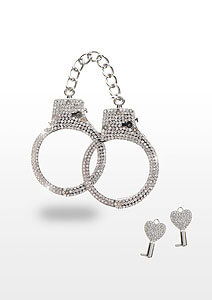 TABOOM Bondage In Luxury Diamond Wrist Cuffs (Silver), kovové putá s kamienkami