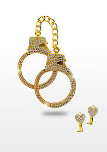 TABOOM Bondage In Luxury Diamond Wrist Cuffs (Gold), kovové putá s kamienkami