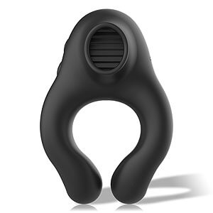 Čierny a strieborný krúžok na penis Vibe/Licking, krúžok s orálnym simulátorom