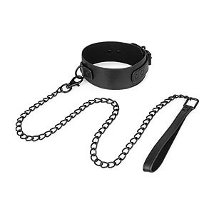 Bedroom Fantasies Faux Leather Collar & Chain (Black), fetiš obojok s vodítkom