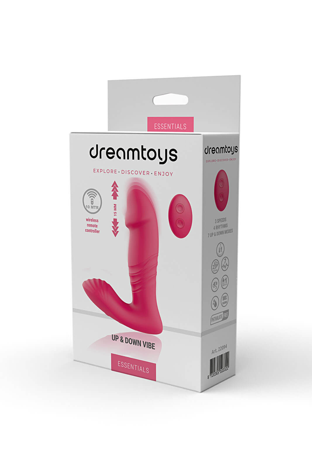 Dream Toys Essentials Up & Down (Pink), dvojitý vibrátor s diaľkovým ovládaním
