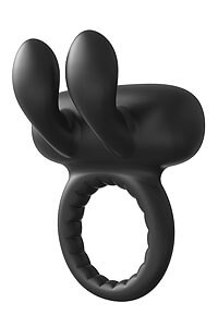 RAMROD Rabbit Vibe Cockring (Black), vibračný krúžok na penis s králikom