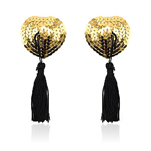 LATETOBED BDSM LINE Heart Nipple Cover with Gold Sequins, samolepiace krytky bradaviek