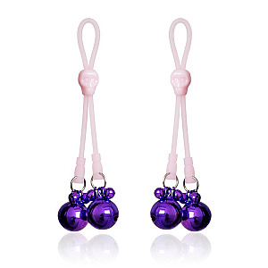 LATETOBED BDSM LINE Nipple Clamps Skull and Ring Bells Silicone and Metal (Pink/Purple), svorky s rolničkami