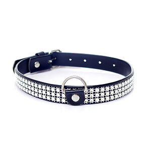 Trblietavý obojok Fetish Boss Series Collar Silver Crystals, 2 cm vysoký