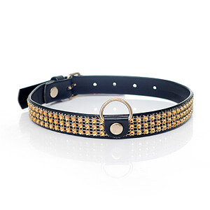 Trblietavý obojok Fetish Boss Series Collar Golden Crystals, 2 cm vysoký