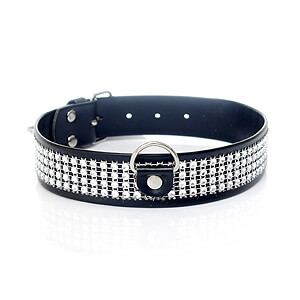 Trblietavý obojok Fetish Boss Series Collar Silver Crystals, 3 cm vysoký