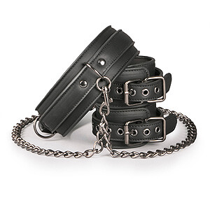 EasyToys Leather Collar With Handcuffs kožený set obojok a putá