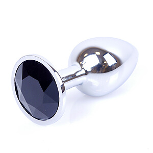 Boss Series Jewellery Silver Plug BLACK - strieborný análny kolík s drahokamom 7 x 2,7 cm