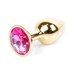 Boss Series Jewellery Gold Plug PINK - zlatý análny kolík s drahokamom 7 x 2,7 cm