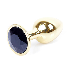 Boss Series Jewellery Gold Plug BLACK - zlatý análny kolík s drahokamom 7 x 2,7 cm