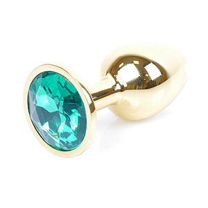 Boss Series Jewellery Gold Plug GREEN - zlatý análny kolík s drahokamom 7 x 2,7 cm