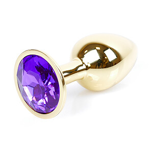 Boss Series Jewellery Gold Plug PURPLE - zlatý análny kolík s drahokamom 7 x 2,7 cm