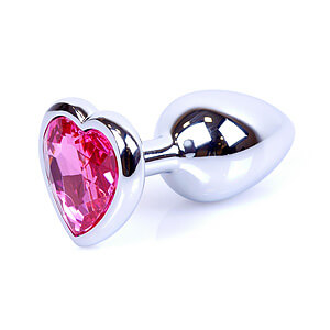 Boss Series Jewellery Silver Heart Plug Pink - strieborný análny kolík s drahokamom v tvare srdca 7 x 2,7 cm