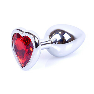 Boss Series Jewellery Silver Heart Plug Red - strieborný análny kolík s drahokamom v tvare srdca 7 x 2,7 cm