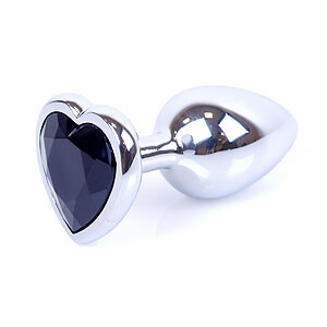 Boss Series Jewellery Silver Heart Plug Black - strieborný análny kolík s drahokamom v tvare srdca 7 x 2,7 cm