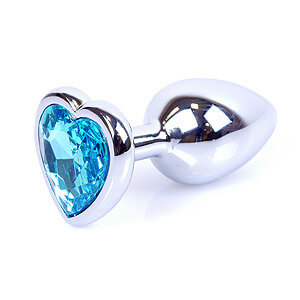 Boss Series Jewellery Silver Heart Plug Light Blue - strieborný análny kolík s drahokamom v tvare srdca 7 x 2,7 cm