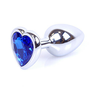 Boss Series Jewellery Silver Heart Plug Dark Blue - strieborný análny kolík s drahokamom v tvare srdca 7 x 2,7 cm