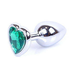 Boss Series Jewellery Silver Heart Plug Green - strieborný análny kolík s drahokamom v tvare srdca 7 x 2,7 cm