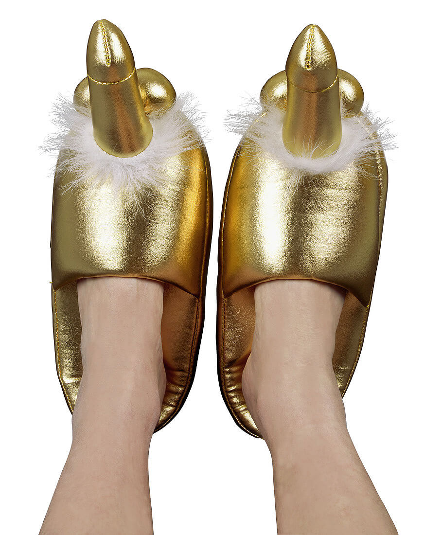 Zlaté žartovné papuče s penisom Penis Slippers Gold