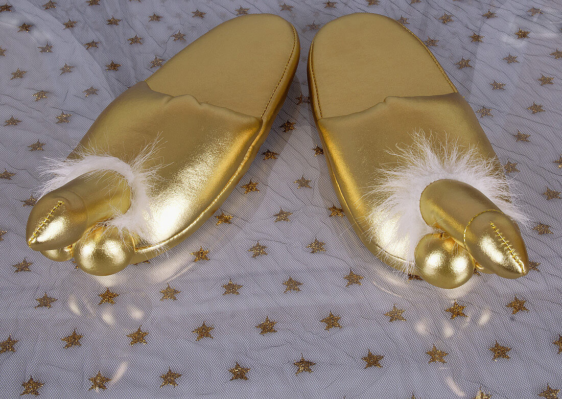 Zlaté žartovné papuče s penisom Penis Slippers Gold